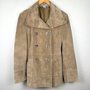 Suede Jacket 100% Leather Double Breasted Tan Coat Womens Size 6